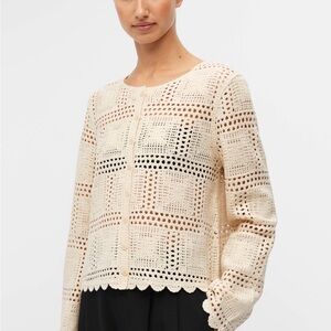 NWT Gallery Cream Crochet Cardigan – Open Knit Button Front, Medium